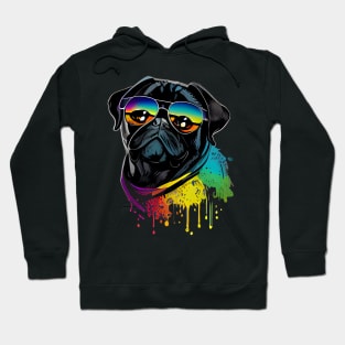 Colourful cool black pug with sunglasses one Hoodie